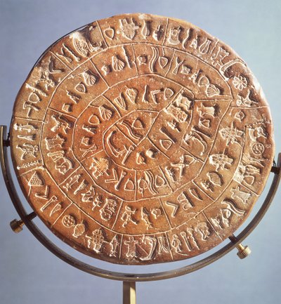 Le Disque de Phaistos, avec des symboles de signification inconnue, de Crète, vers 1650 av. J.-C. - Minoan